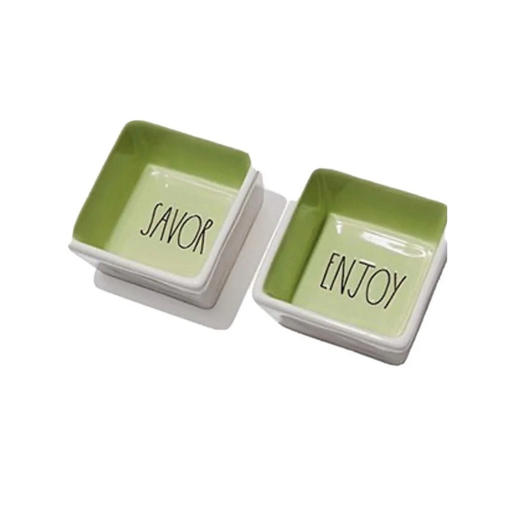 Rae Dunn “Enjoy” & “Savor” Square Bowl Dish Snack Set